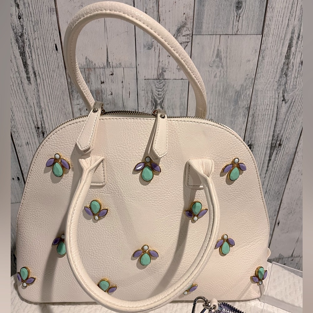 NWOT ivory pebbled vegan leather jeweled purse
